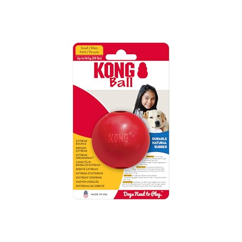 KONG Ball with Hole, Natural Rubber Fetch Toy, Red, for Small Dogs - size: Small