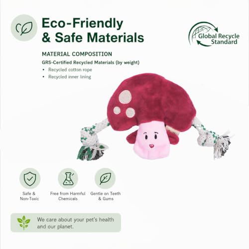 Green Sheep Puppy Plush Dog Toy, No Stuffing Squeaky Toy with Recycled Cotton Rope for Teething, Comfort and Gentle Play, Small Dogs and Puppies, Chew Toy, Mushroom - color: Mushroom