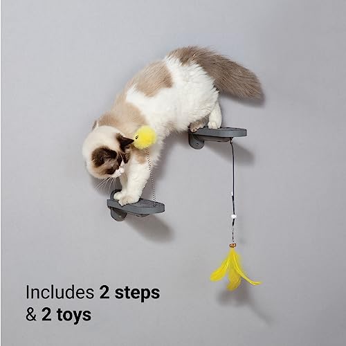 SVD.PET Cat Wall Steps (2-Pack), Climbing Stairs with Replaceable Felt Pad, Cat Shelves with Toy, Dark Grey - color: Dark Grey, size: Climbing Step x 2