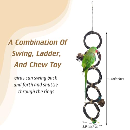 BNOSDM Bird Swing Rings Toy Wood Parrot Perches Natural Climbing Ladder