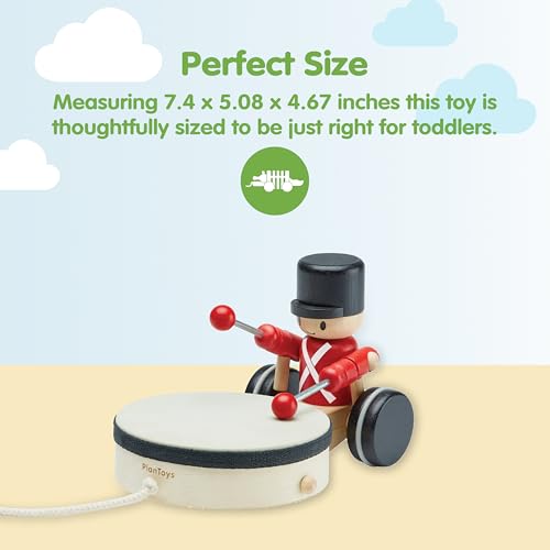 PlanToys® Wooden Pull Along Drummer Musical Toy for Kids Toddler Active Set - color: Pull Along Drummer