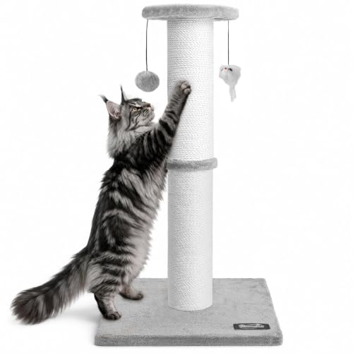 34"Tall Cat Scratching Post for Large Cats, Stable Base, Light Gray - color: Light Gray