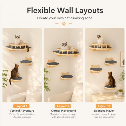 LSCQYYCC- Cat Wall Shelves, Cat Shelf with 3Wide Perch Steps, Modern Floating Cats Stairs for Indoor Sleeping, Playing, Climbing