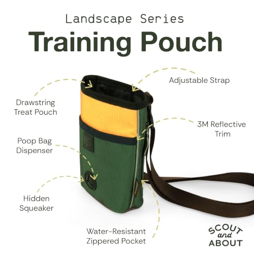 P.L.A.Y. Scout & About Deluxe Training Treat Pouch with Bag Dispenser - 3 Way Wear, Detachable & Adjustable Strap, Reflective Strips, Water-Resistant Back Zipper Pocket, Squeaker (Mocha) - color: Mocha