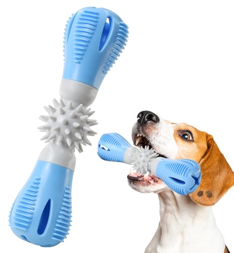 Durable Dog Chew Toy, Natural Rubber Treat Dispensing Puzzle Toy for Small & Medium Breeds – Interactive Teething, Training, and Dental Care Toy to Keep Dogs Engaged & Relieve Boredom (Blue) - color: Blue