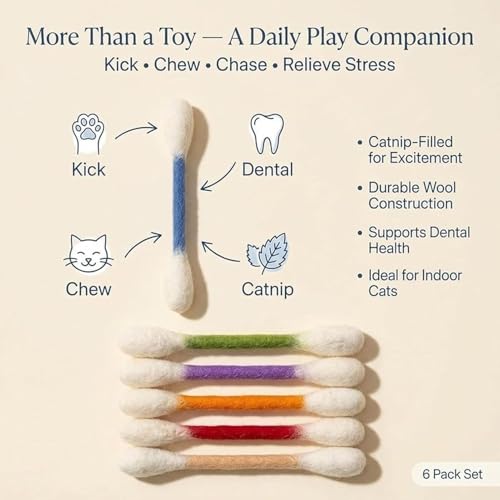 LEDeng Cotton Swabs Cat with Catnip, Swabs Catnip Toys Set of 6 Soft Plush Kicker Toys, Sturdy Teething Chew Toy (A) - color: A