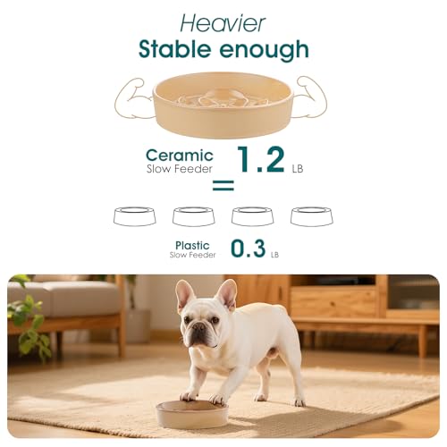 vancasso Ceramic Slow Feeder Dog Bowls, 0.6 Cup Puzzle Dish for Small Breed - color: Khaki, size: S - 0.6 Cups
