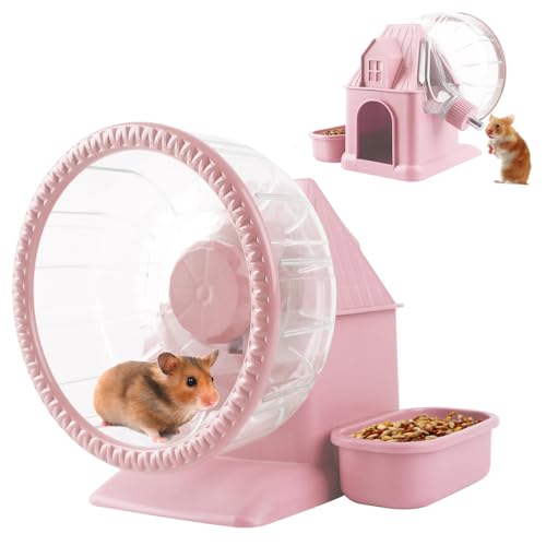 Silent Hamster Wheel Multifunctional Hamster Wheel Quite Running Spinner Wheel Accessories with Food Bowl Water Bottle for Hamsters Dwarf Gerbil (Pink) - color: Pink