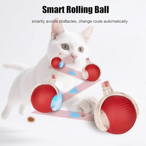 Interactive Dog Cat Toy Ball, Upgraded Rechargable Smart Automatic Rolling Pet Ball with Tail, Fast Moving Toy for Bored Indoor Kitty Puppy - color: Red