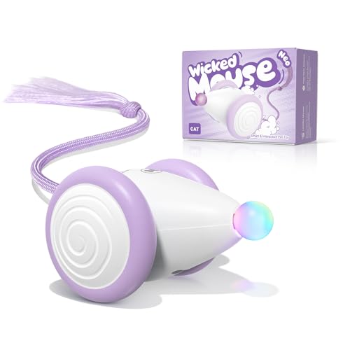 Interactive Cat Toys for Indoor Cats - Automatic Moving Kitten Toys, Wicked Mouse Neo Cat Toy with Tail & Lights, Pet Cat Supplies, Rechargeable Cat Toys for Bored Indoor Adult Cats, Purple