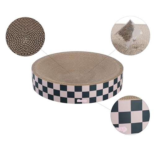 CSR1010C Nelson 20.13" Modern Cardboard Round Bowl Cat Scratcher with Catnip, Peony - color: Dark Teal/Light Pink