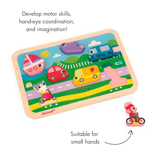 Janod - Chunky pegged Puzzle - Vehicles - 7 Pieces - style: Vehicles