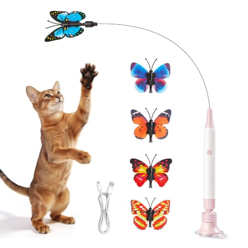 Potaroma Interactive Spinning Butterfly Cat Toy Wand, Rechargebale