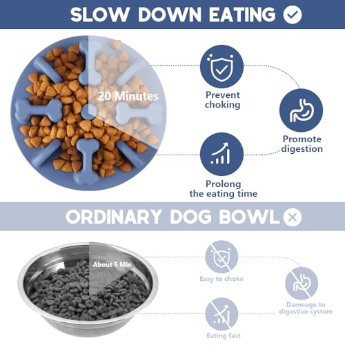 Soft Silicone Anti-Choking Puzzle Feeder Insert - Compatible with Regular Elevated Dog Bowls, Anti-Slip Slow Down Eating Insert - color: Blue, size: Large