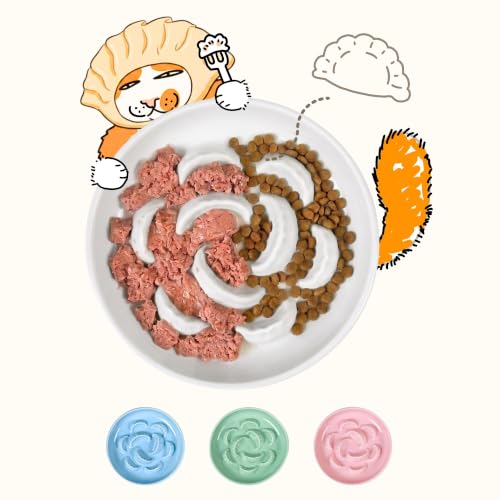 Ceramic Cat Slow Feeder Bowl - 6.2'' Whisker Friendly Cat Plate for Dry and Wet Food -Heavy Puzzle Feeding Bowl for Slow Eating - Helps Reduce Vomiting - Microwave & Dishwasher Safe -Non Slip - White - color: White