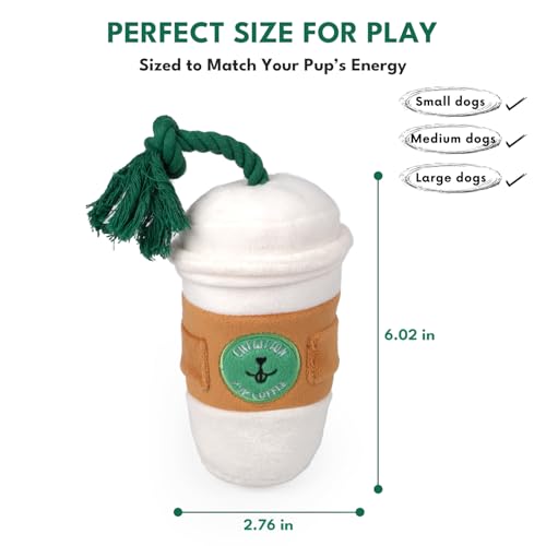 CHEWFFON Squeaky Dog Toy, Interactive Plush Tug & Treat Toy - style: Pupcoffee