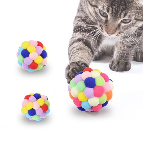 Vila 3 Soft Plush Fuzzy Balls with Bells Cat Toy, Enrichment, Multicolor