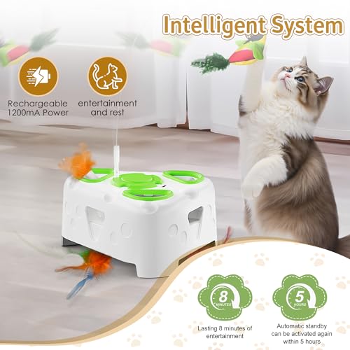 3-in-1 Automatic Interactive Cat Toy, Flying Bird, Mole & Feather - color: White