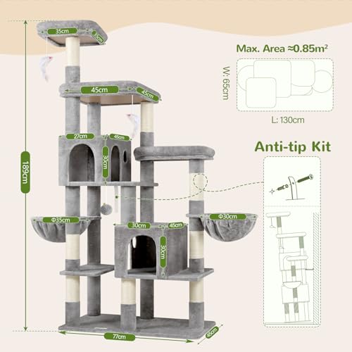 Globlazer 74in Large Sturdy Cat Tree for Large Cats, F74F, Light Grey - color: Light Grey