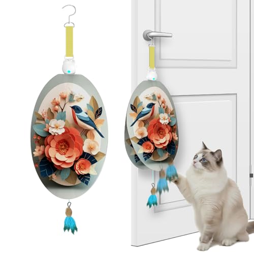 Interactive Cat Toys for Indoor Cats, Automatic Concealed Hide and Seek Hanging Feather Cat Toy, Rechargeable Motion-Activated Enrichment Toys for Bored Adult Cats (Bird & Flowers Pattern） - color: red