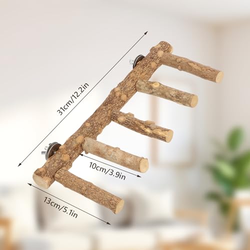 Hypeety Bird Ladder Perch for Cage Natural Wood Climbing and Chewing Toy