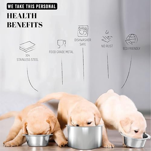 AVERYDAY 25oz Stainless Steel Dog Bowls Set, 2 Pack for Replacement Dogs Bowl Stand, 3.1 Cups Metal Dog Bowls, 6 Inch Small Medium Dogs Water Bowl for Raised Feeder with Opening 6.5-6.65" - size: Fit 6.5-6.65" Feeder Holes (3.1 Cups)