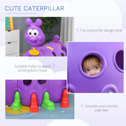 Qaba Caterpillar Play Tunnel for Toddlers, Indoor, 2 Sections, Purple - color: Purple, size: 2 Sections