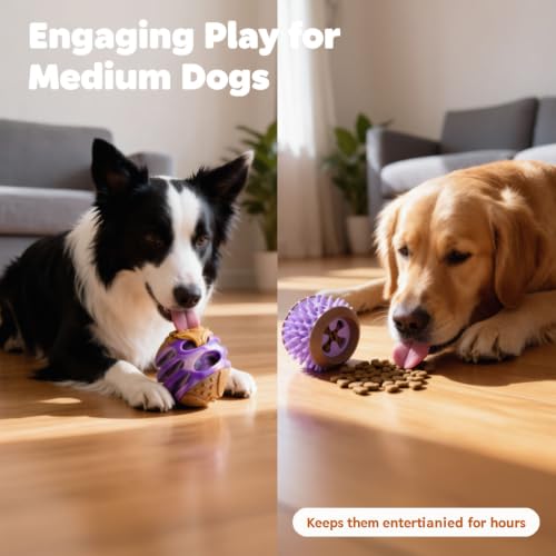 MECOOL 2PCS Durable Dog Chew Toys, Squeaky Chew Ball & Treat Dispensing Toy, Tough Nylon Ends & Natural Rubber for Aggressive Chewers, Interactive Puzzle Toys for All Breed Dogs,Bacon Flavored,Purple - color: Purple