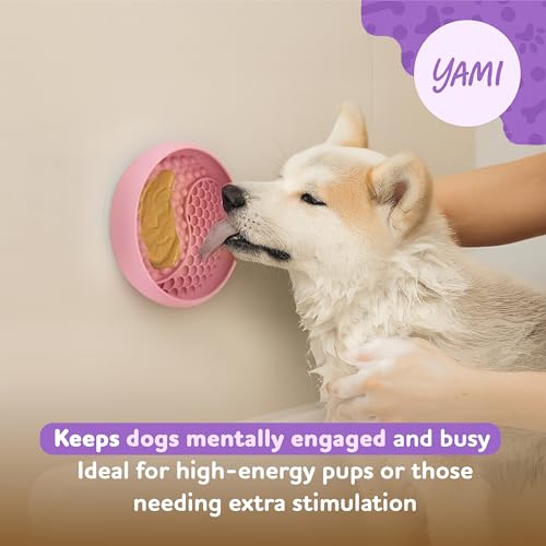 YAMI Dog Lick Bowl, Lick Mat for Dogs, Wet Food Cat Slow Feeder, Freeze Bowl, Enrichment & Puzzle Toy for Anxiety Relief, Food-Grade Silicone, Suction Cups, Dishwasher Fit, for All Breed (Light Pink) - color: Light Pink