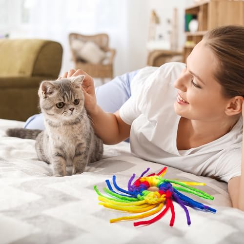 Glaciart One Wool Spider Cat Toy w/Catnip - Soft Fuzzy Enrichment 100% Natural Wool, Interactive Play Cat Toy Set - Safe for Pets, Non-AZO Colored Dyes - color: Spider Ring