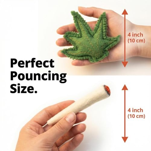 Glaciart One Catnip Joint & Leaf Cat Toy Set | Crack for Funny Kittens, Stimulating Toys for Boredom, Exercise & Play | Filled w/Organic Catnip to Excite/Calm Kitty | Organic Idea - color: Joint & Leaf Set