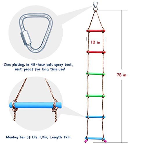 Rainbow Craft 6.6FT Ninja Rope Ladder, PP Material, Kids Obstacle Course