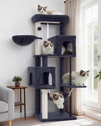 Gitelsnour Cat Tree Tower with Sturdy Steel Tube for Indoor Cats GCT014G - color: Smoky gray, size: 51.2 inches