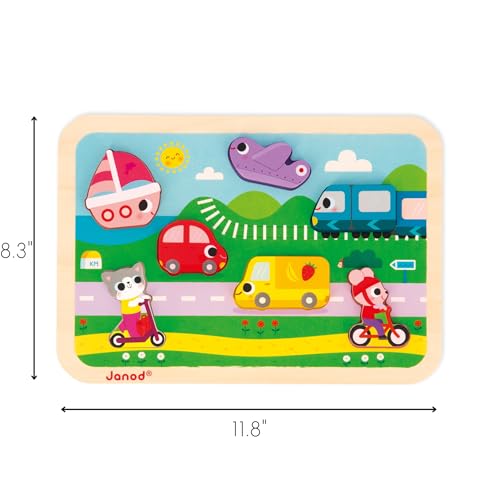 Janod - Chunky pegged Puzzle - Vehicles - 7 Pieces - style: Vehicles