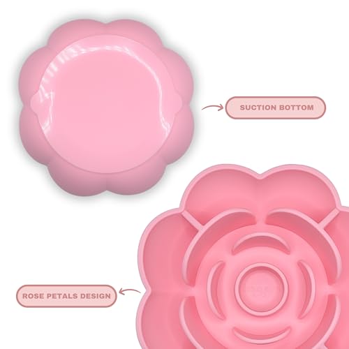 Hanara Sillicone Slow Feeder Dog Bowls & Lick Mat with Suction Bottom | Rose Petals Design | Promotes better digestion, prevent choking | Dish Washer Safe | Great Size For All Breed (Rose Quartz Pink) - color: Rose Quartz Pink