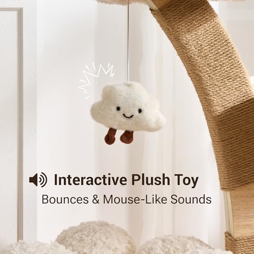 Aesthetic Flower Cat Tree Tower with Scratching Post for Indoor Cats, 37" H Modern Cat Tree with Wood Sculpted Branch, Flower Cat Beds, Mushroom Scratcher & Interactive Squeaky Toy, White - color: 37"-Mushroom-Creamy White