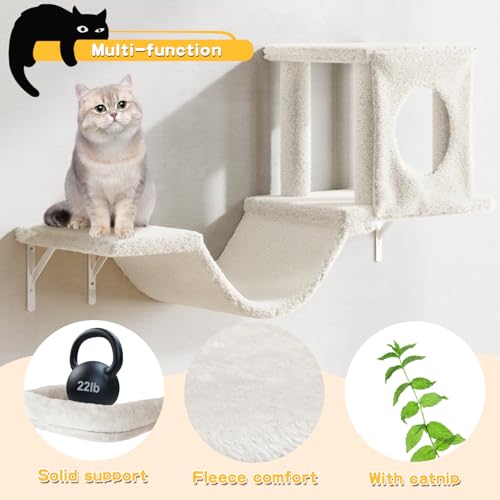 Cat Wall Shelves, 6 Pcs Luxury Wall-Mounted Cat Climber Shelves, Beige - color: Beige, size: Set of 6