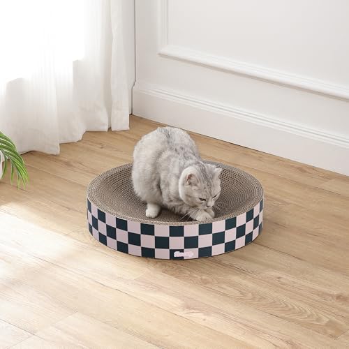 CSR1010C Nelson 20.13" Modern Cardboard Round Bowl Cat Scratcher with Catnip, Peony - color: Dark Teal/Light Pink