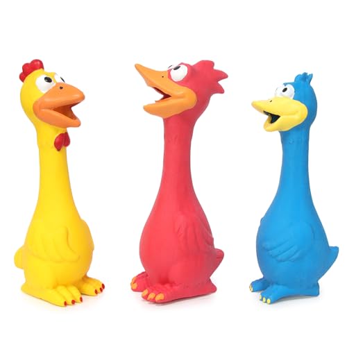 Dog Squeaky Toys 3 Pcs Rubber Chicken Dog Toy, Squeaking Fun Chew Toy for Dogs Indoor and Outdoor Interactive Toys for Medium and Large Breeds 7.9 inch