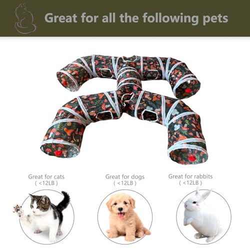 Foldable H-Shaped Cat Tunnel Toy with Interactive Playing Balls - 4 Exits for Cats, Kittens, Rabbits & Small Pets Collapsible Play Tube for Indoor Fun & Exercise - color: Brown White