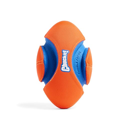 Chuckit! Fumble Fetch Dog Football - Outdoor and Indoor Interactive Dog Toy with Grooved Design for Easy Pickup - Made from Durable Rubber - Floats in Water - Small - Orange and Blue (Pack of 6) - size: Small (Pack of 6), style: Orange/Blue