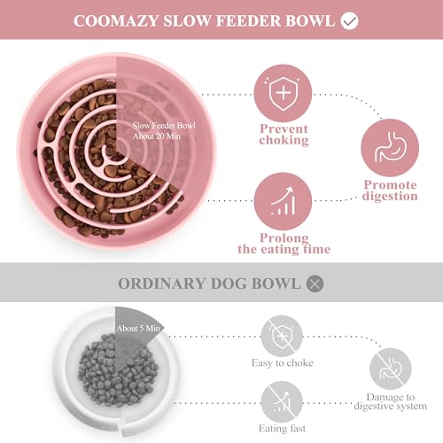 Coomazy Extra Large Slow Feeder Bowl, Silicone Dog Bowl with Suction Cups - color: Pink, size: XL