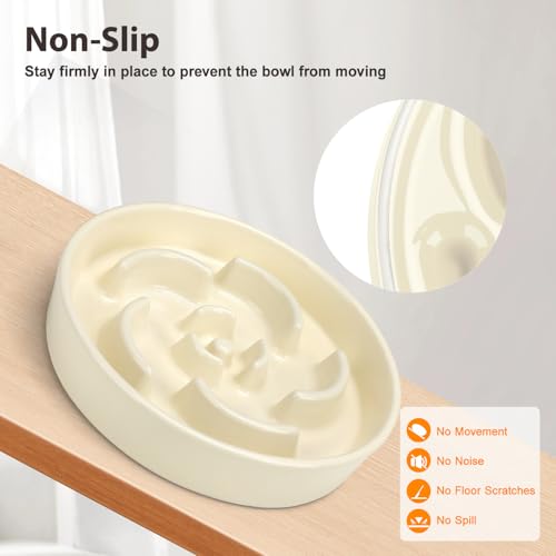 Ceramic Slow Feeder Dog Bowl, 2 Cups Maze Puzzle Dish to Slow Down Eating - color: Flower - White