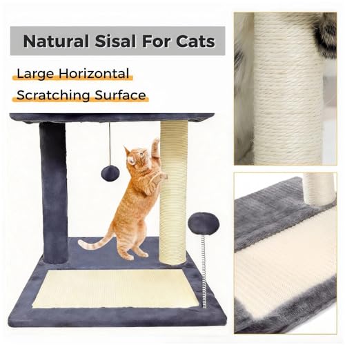 Cat Scratching Post, 19.69" H(50cm) Cat Tree with Cat Bed, Scratching Posts for Indoor Cats with Two Plush Balls Toy, Small Cat Tree for Kittens/Cats Playing and Relaxing (20 in Grey Cat Tree) - size: 20 in