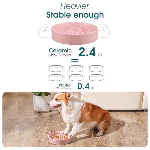 vancasso Ceramic Slow Feeder Dog Bowl, 1.5 Cup Puzzle Dish for Medium Breed - color: Pink, size: M - 1.5 Cups