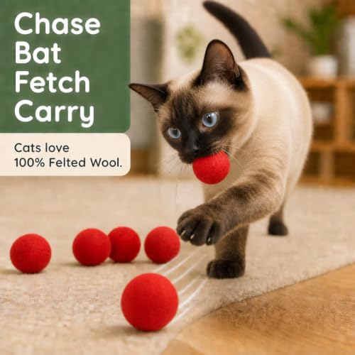 Wool Cat Toys, Felt Toy Balls, Red, 6PCS - color: Red