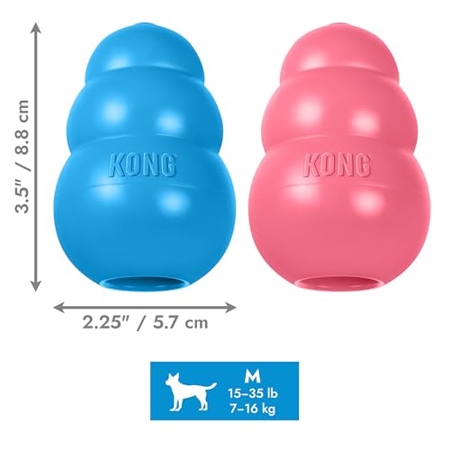 KONG Puppy Classic Toy – 2 Pack – Soft Natural Rubber for Teething, Enrichment, Crate Training & Chew Behavior Training (Medium) - size: Medium
