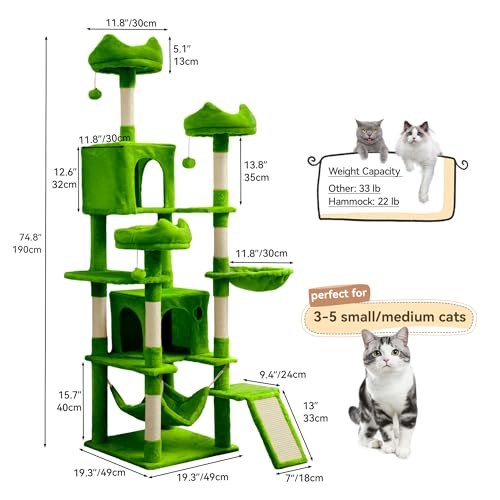 YITAHOME 75inch Cat Trees for Large Cats - color: Green, size: 75 inch