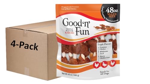 Good N Fun Kabobs Long-Lasting Dog Treat with Real Protein, 48 oz (4 Pk) - size: 3 Pound (Pack of 4)