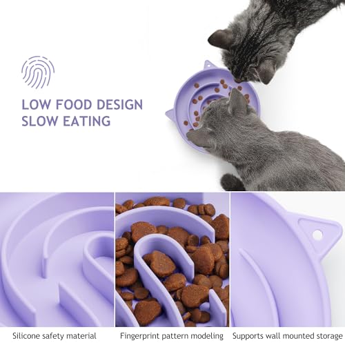 Coomazy Slow Feeder Cat Bowl Silicone Pet Puzzle Feeder for Slow Eating - color: Purple